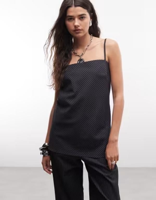 コルージョン レディース トップス シャツ COLLUSION longline top in pinstripe part of a set Navy pinstripe ネイビー