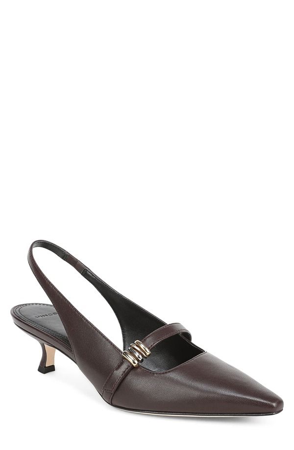 ヴィンス レディース シューズ ヒール サンダル Vince Sonya Kitten Heel Pointed Toe Slingback Sandal DARK GANACHE LEATHER 43,080円