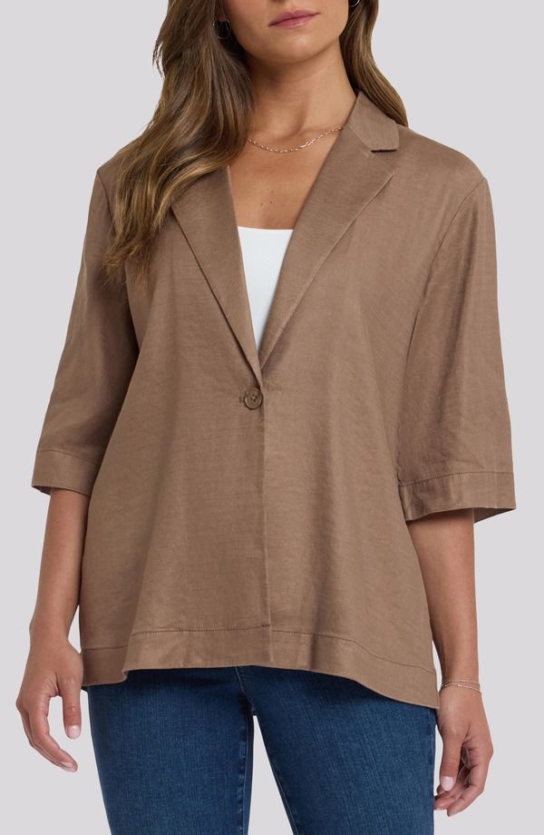 エヌワイディージェイ レディース アウター ジャケット・ブルゾン ブレザー リネン NYDJ Elbow Sleeve Linen Blend Blazer TOASTED COCONUT