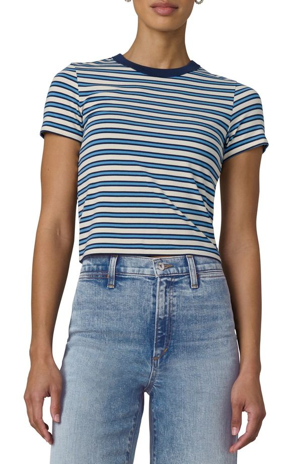 ジョーズ レディース トップス シャツ コットン Joes The Baby Stripe Stretch Cotton Modal TShirt ECRU AZURE STRIPE エクリュ