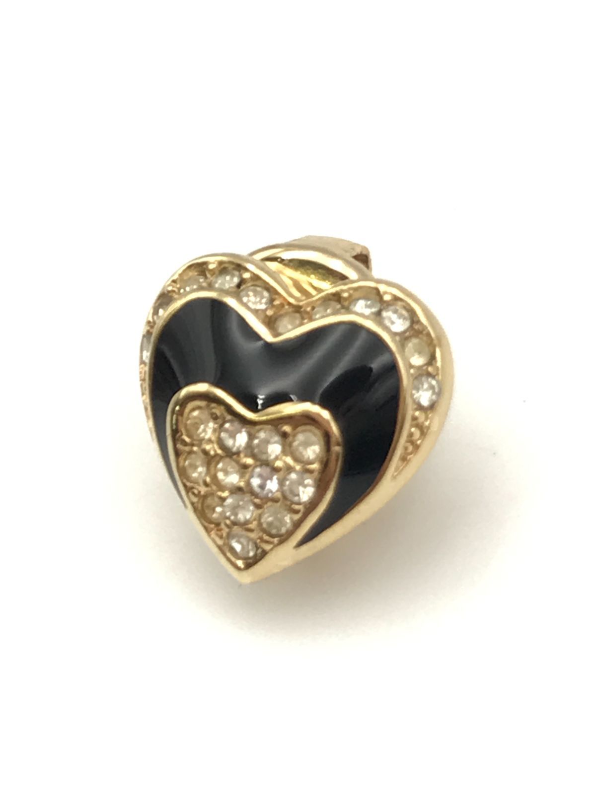 【美品】Christian Dior　ディオール　イヤリング　クリップ式　片耳のみ　ハート　ゴールド×ブラック系　2894 7,448円