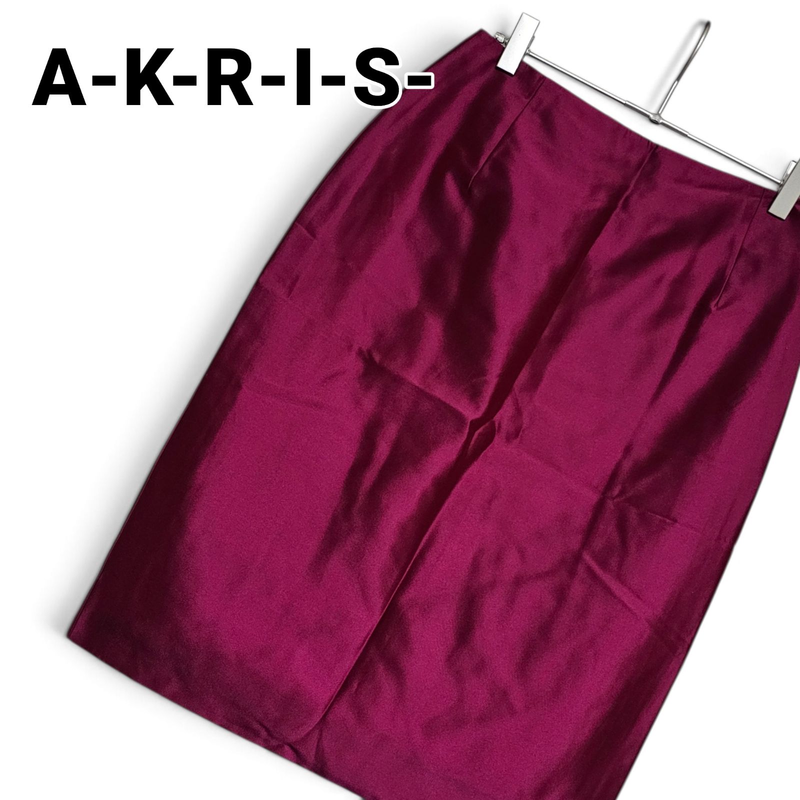 AKRIS アクリス レディース 膝丈 タイト スカート カラー マゼンタ ピンク パープル 絹 シルク 100% M L アオイ 正規品 イタリア製 綺麗目 フォーマル パーティー 式典 皇室 御用達 最高級 エレガント 春 夏 秋 美品 495KJ