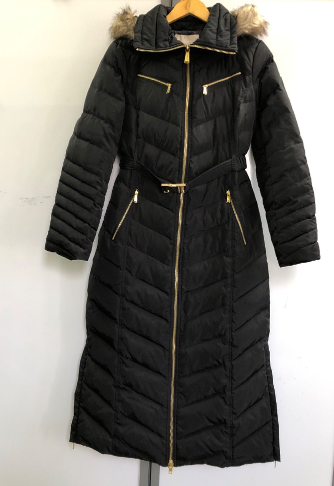 D1-91】◇ MICHEL KORS ファー付きダウンロングコート ブラック サイズ
