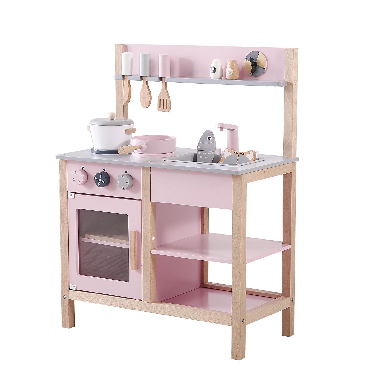 おままごとキッチン 木製 誕生日 台所 調理器具付 食材 知育玩具 コンロ ミニキッチン おもちゃキッチン【ピンク】 10,500円