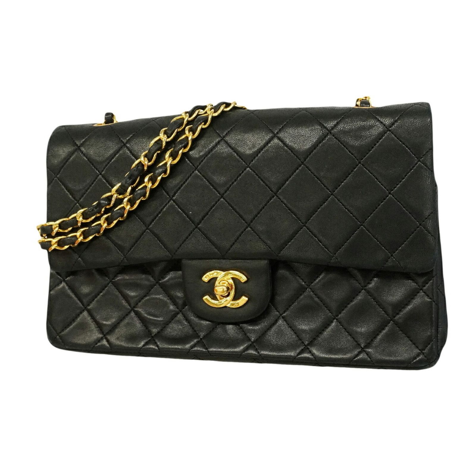 シャネル(Chanel) シャネル ショルダーバッグ マトラッセ Wフラップ Wチェーン ラムスキン ブラック レディース 314,559円