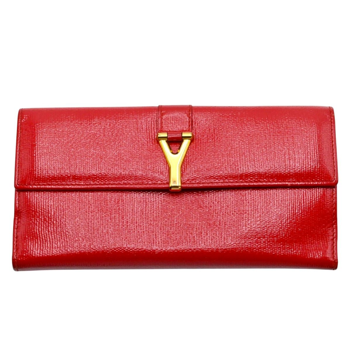 YVESSAINTLAURENT イヴサンローラン Yライン パテントレザー 両面ホック 長財布 レッド/ゴールド K2607-k093 15,899円