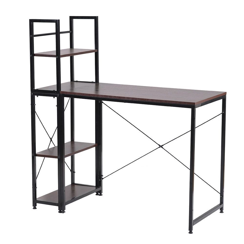N512P455095A set 【人気1位商品】【ダークブラウン】パソコンデスク ラック付き デスク ワークデスク 木製 学習デスク