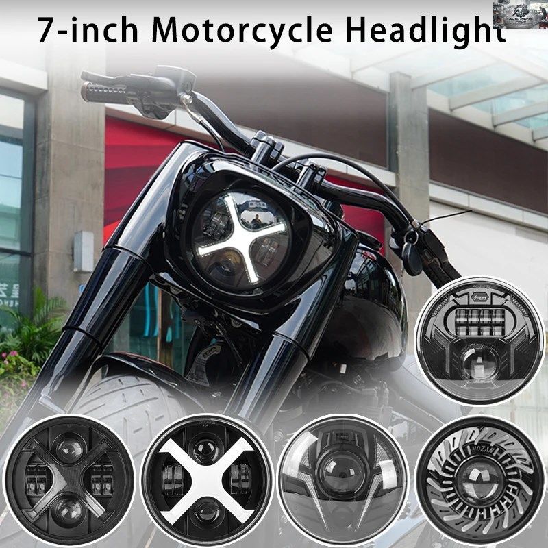 7INCH LED MOTORCYCLE HEADLIGHT WITH HIGH/LOW BEAM AND AMBER/WHITE DAYTIME RUNNING LIGHTS YELLOW TURN SIGNAL LIGHTS COMPATIBLE WITH
