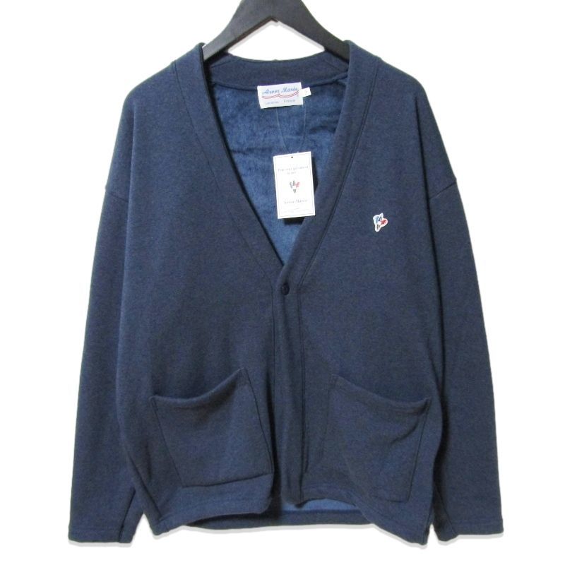 未使用 ARVOR MAREE アルボーマレー カーディガン MJ-VCD-1BT V-NECK CARDIGAN スウェット 日本製 ネイビー 3 27114474