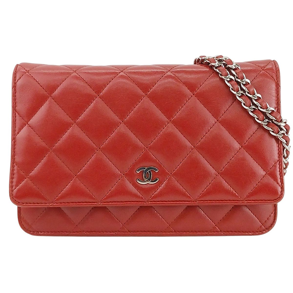 CHANEL シャネル マトラッセ チェーンウォレット ココマーク ショルダーバッグ A33814 レディース ラムスキン レッド シルバー 中古 169,000円