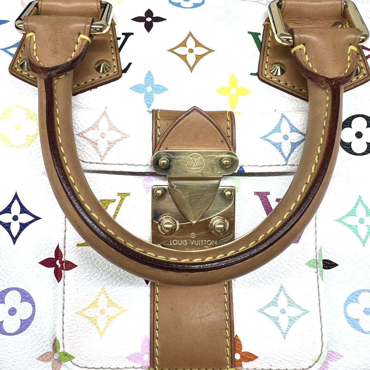 LOUIS VUITTON 美品 ルイヴィトン スピーディ30 モノグラムマルチカラー ブロン ハンドバッグ M92643 PVC レザー SP3007 ホワイト マルチカラー ミニボストン LV ABランク 中古 鑑定済 ヴィトンバッグ