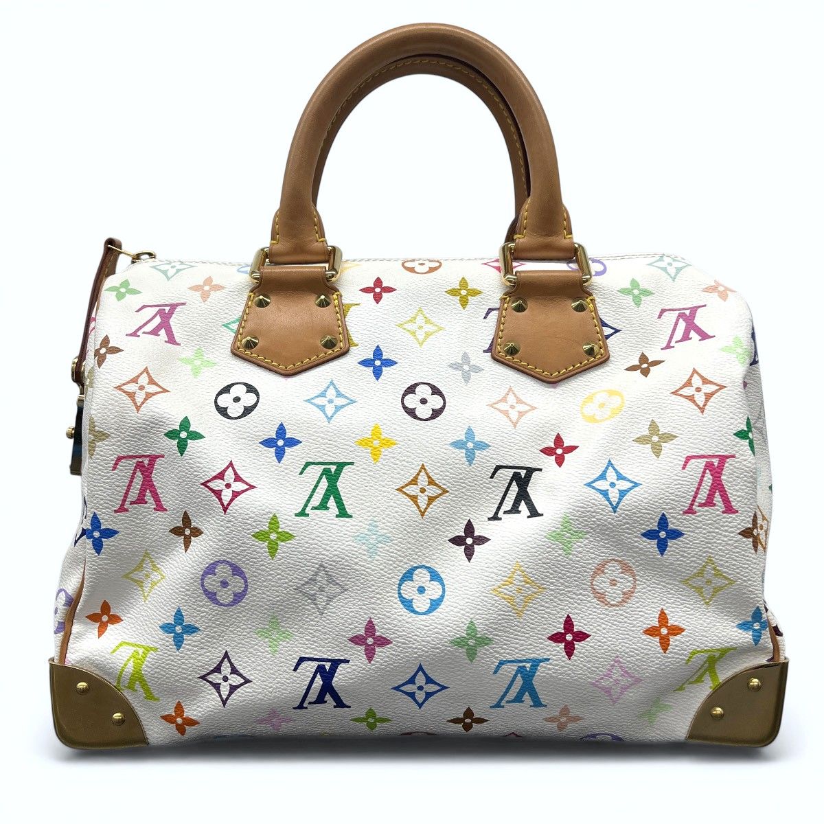 LOUIS VUITTON 美品 ルイヴィトン スピーディ30 モノグラムマルチカラー ブロン ハンドバッグ M92643 PVC レザー SP3007 ホワイト マルチカラー ミニボストン LV ABランク 中古 鑑定済 ヴィトンバッグ