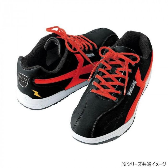 赤の差し色が効いたスポーティな安全靴 アイトス 51622 セーフティシューズ(耐油・静電)(男女兼用) ブラック×レッド 23.5cm JSAA-A種鋼製先芯・替え靴紐付き