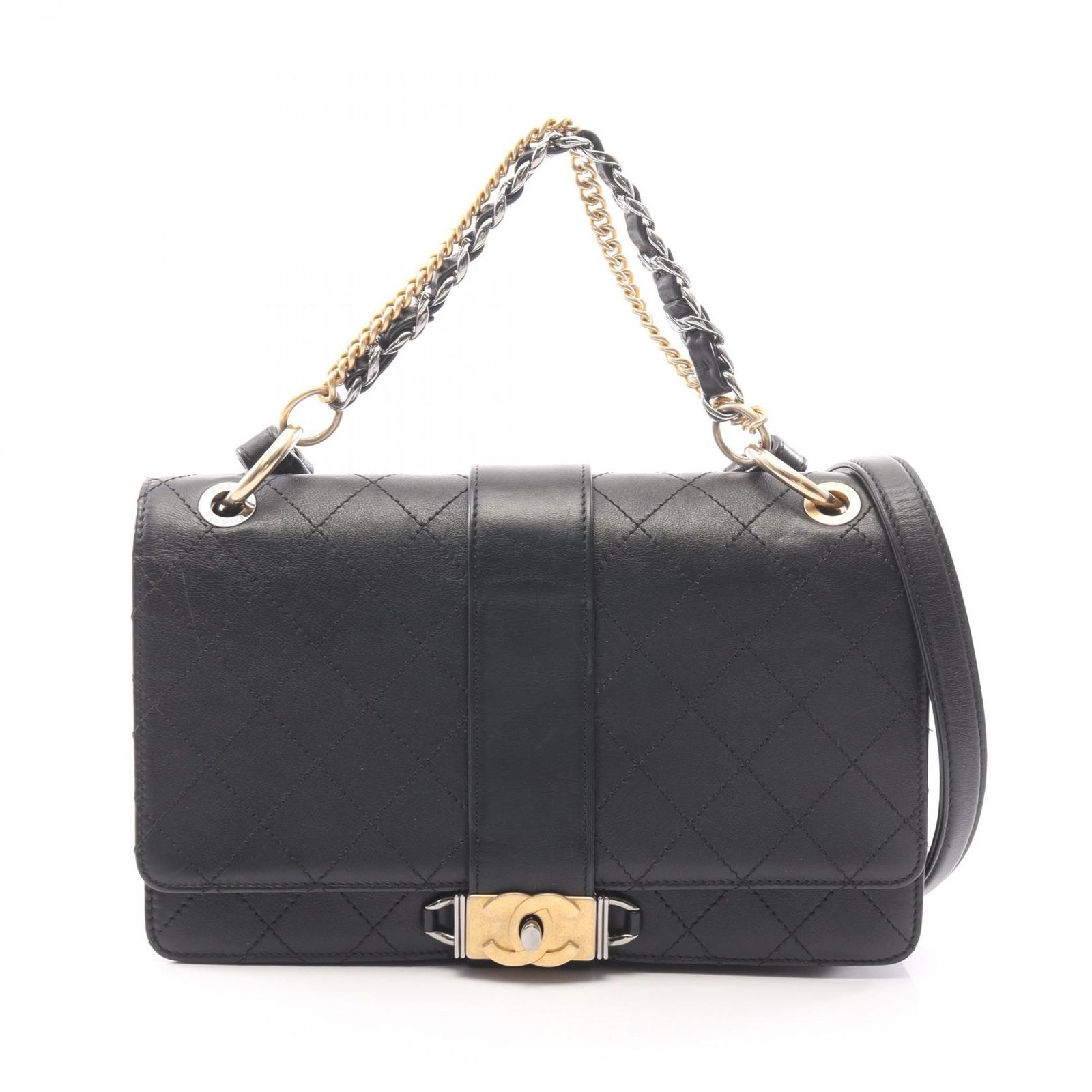 シャネル CHANEL ショルダーバッグ マトラッセ 2WAY ブラック レザー マトラッセ 2wayチェーンショルダー レディース Used A
