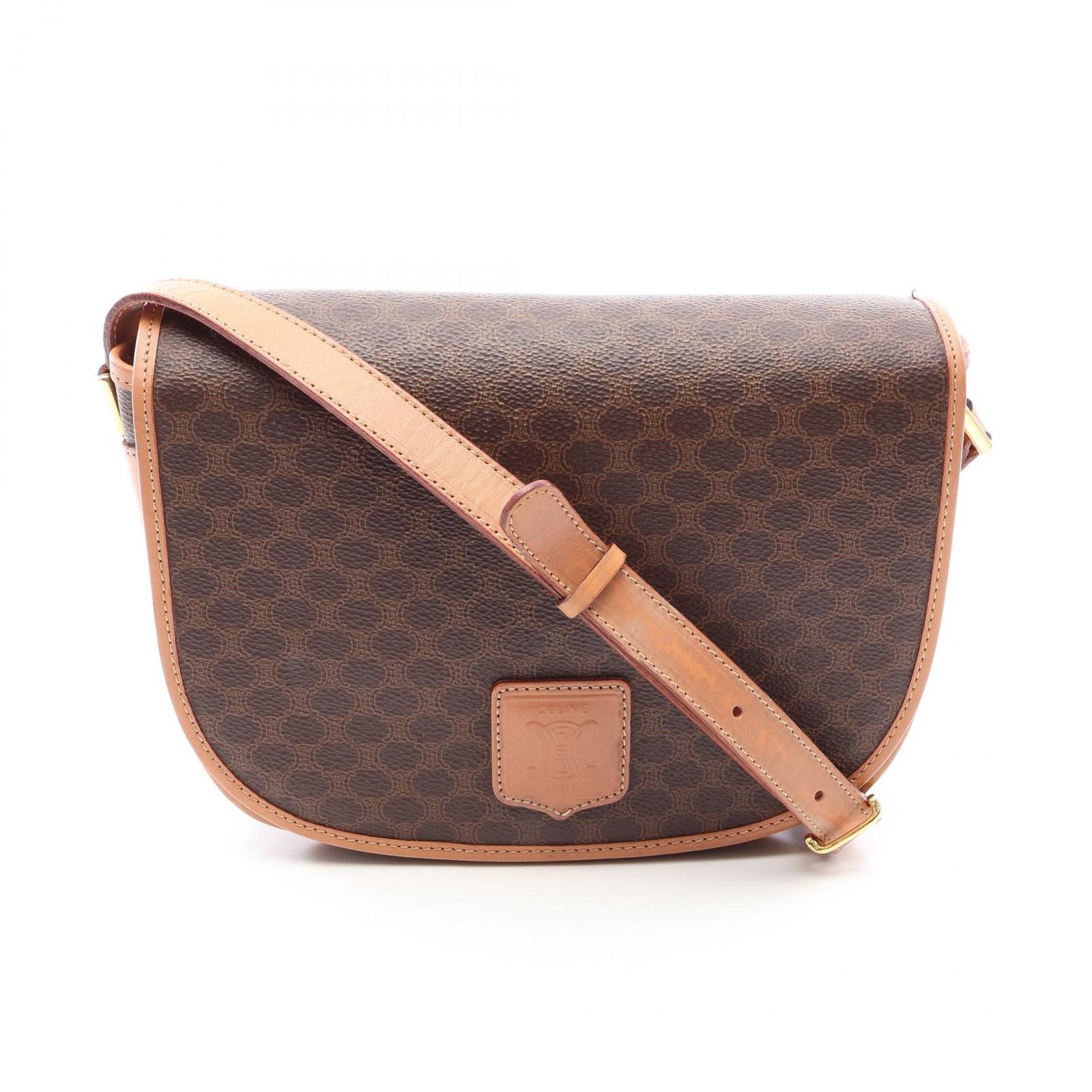 セリーヌ CELINE ショルダーバッグ マカダム ショルダーバッグ ダークブラウン/ベージュ PVCコーティングキャンバス レザー マカダム ショルダーバッグ レディース