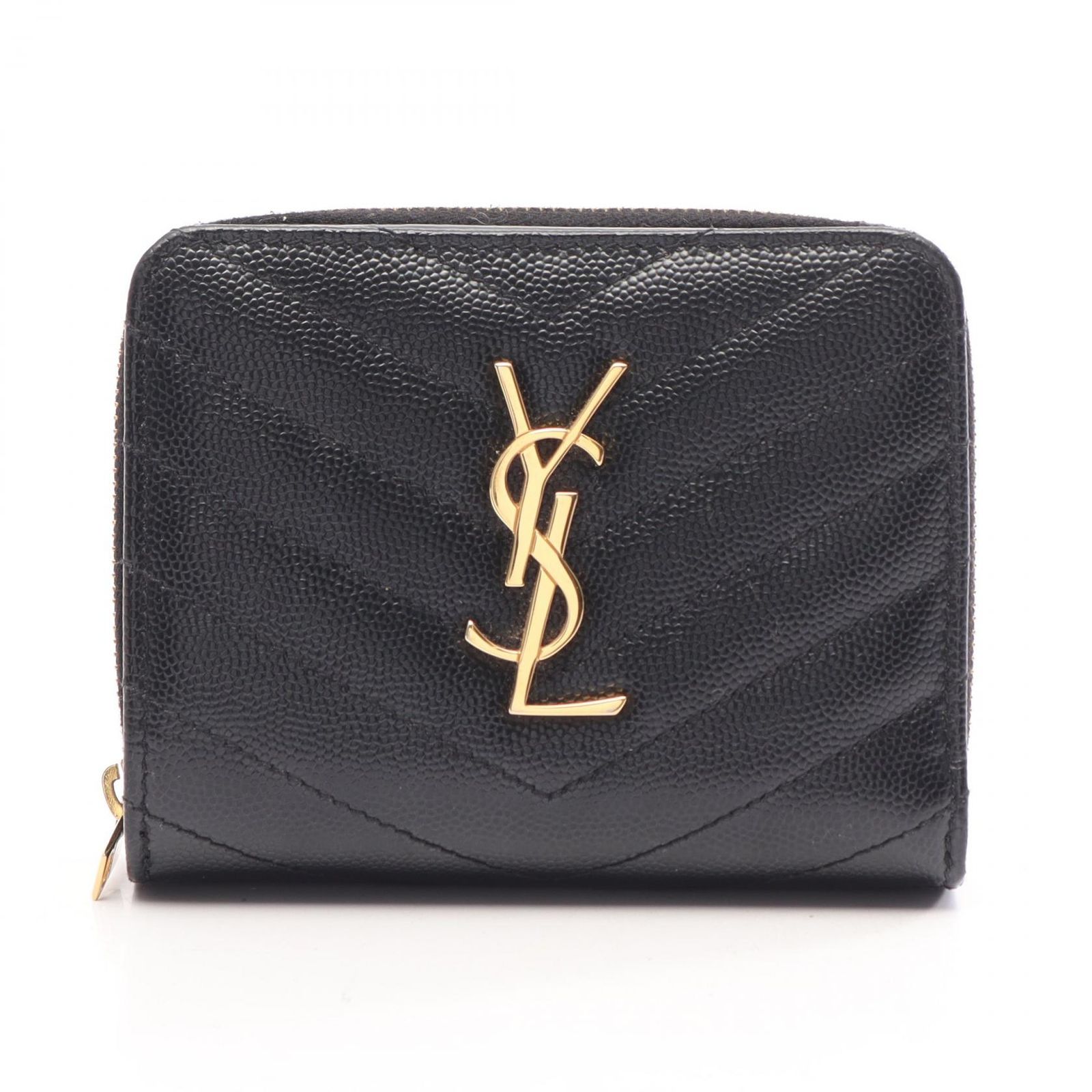 サンローランパリ SAINT LAURENT PARIS 二つ折り財布 モノグラム 668288 ブラック レザー モノグラム 二つ折り財布 レディース Used A