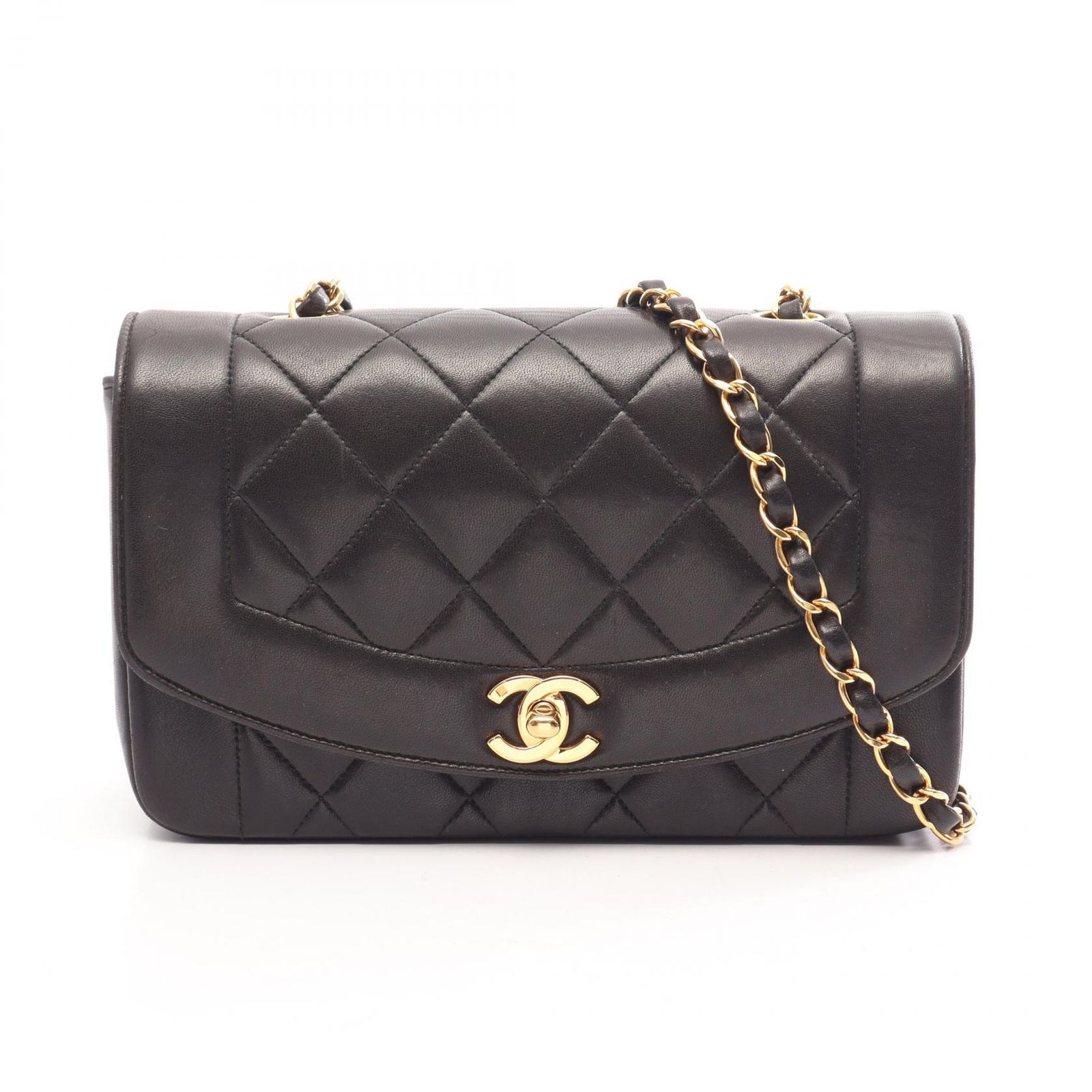 シャネル CHANEL ショルダーバッグ マトラッセ ダイアナフラップ ブラック ラムスキン（羊革） マトラッセ ダイアナ チェーンショルダー レディース Used B