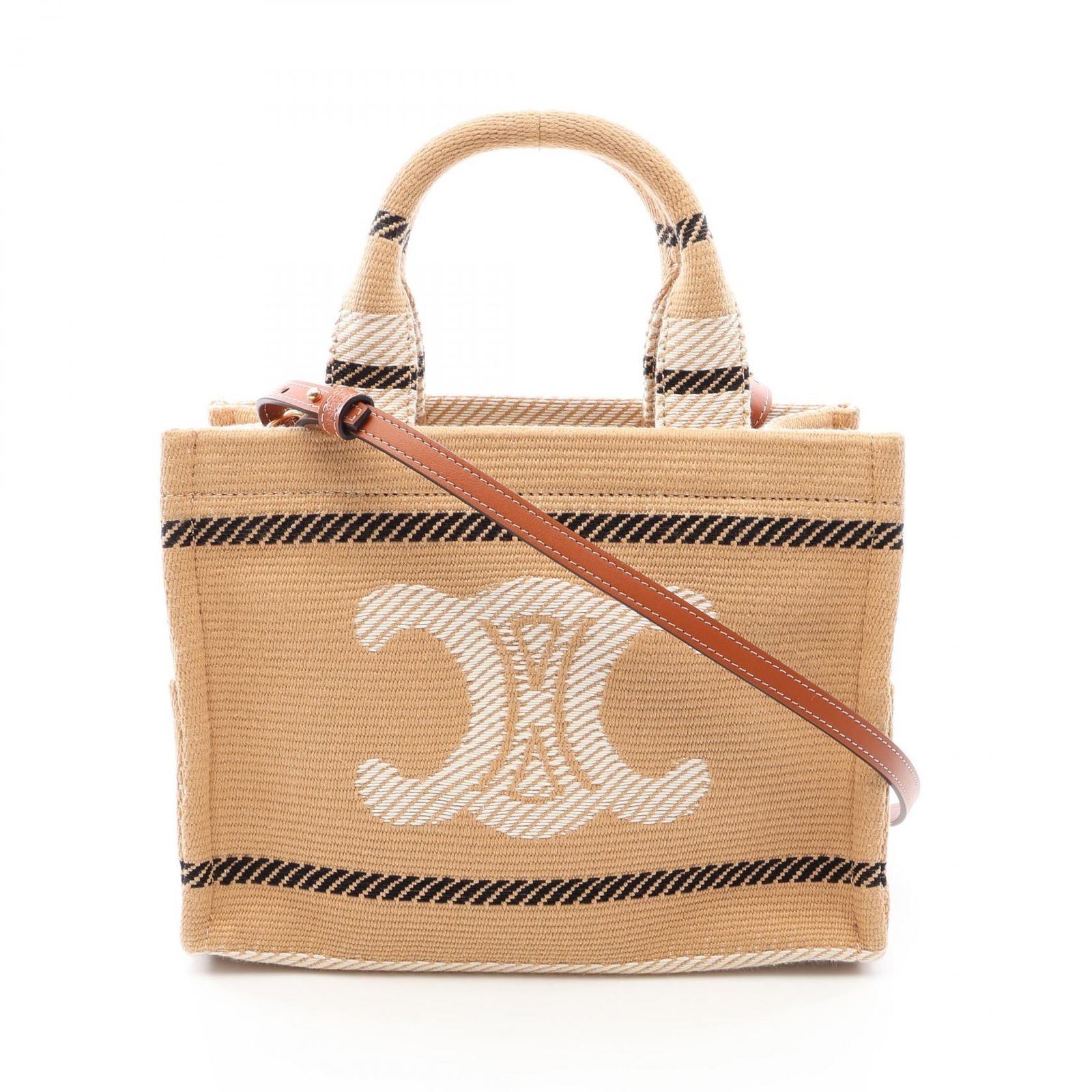 セリーヌ CELINE トートバッグ SMALL CABAS スモール カバ タイス 2WAY ベージュ/アイボリー キャンバス レザー カバタイス スモール レディース Used A