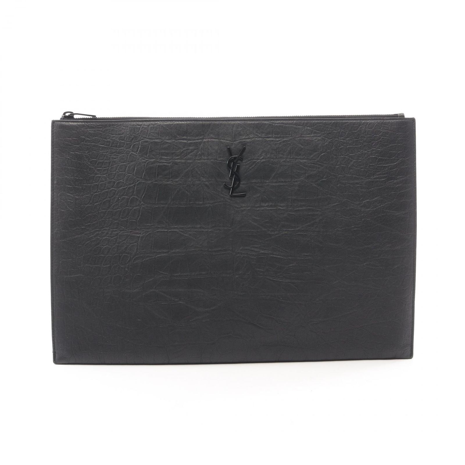 サンローランパリ SAINT LAURENT PARIS セカンドバッグ クラッチバッグ クロコ型押し 534680 ブラック レザー モノグラム クラッチバッグ ラージ メンズ Used B