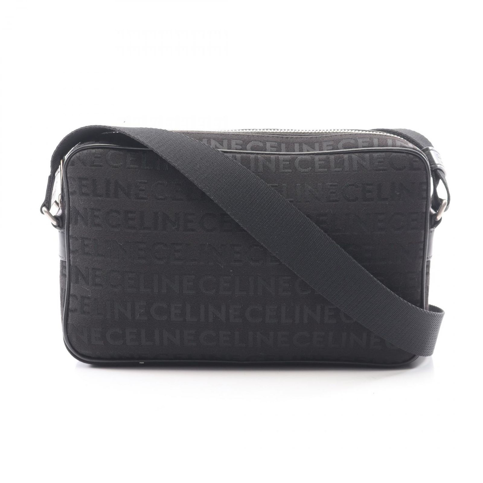 セリーヌ CELINE ショルダーバッグ ロゴ刺繍 総柄 ブラック キャンバス レザー ミディアム メッセンジャーバッグ レディース Used A 75,790円