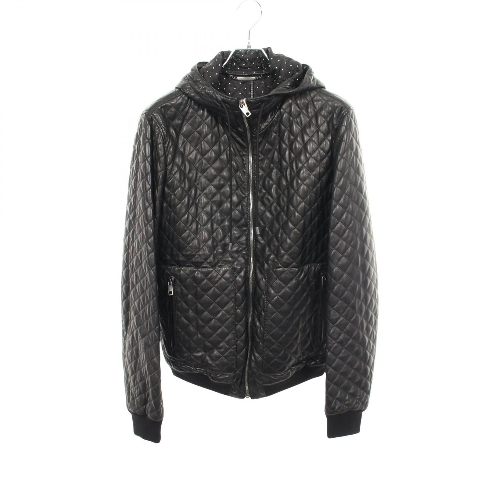 ドルチェアンドガッバーナ DOLCE & GABBANA 革ジャン フード付き 中綿 キルティング G9FR9L ラムスキン（羊革） ジャケット メンズ 未使用