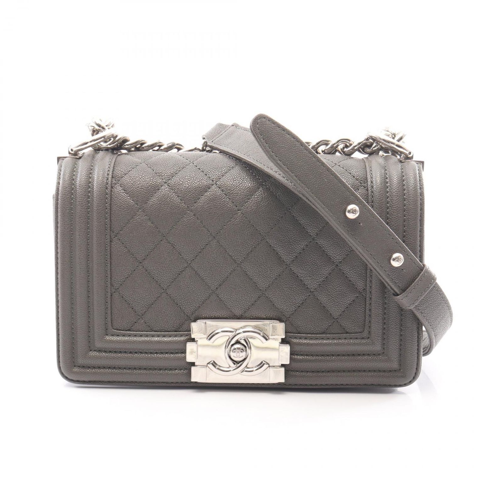 シャネル CHANEL ショルダーバッグ ボーイシャネル スモール A67085 チャコールグレー キャビアスキン(グレインドカーフ) ボーイシャネル スモール チェーンショルダー