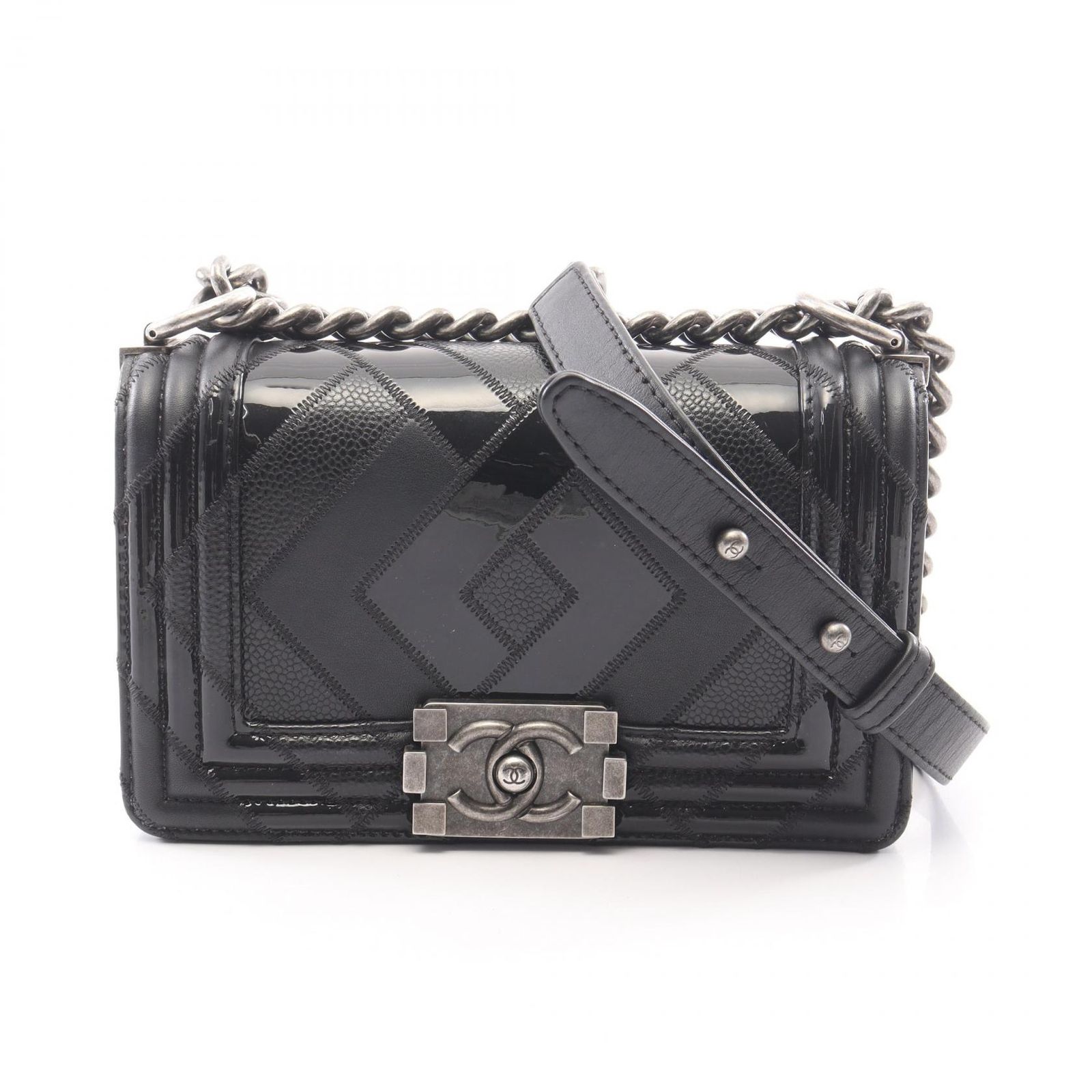 シャネル CHANEL ショルダーバッグ ボーイシャネル スモール A67085 ブラック キャビアスキン(グレインドカーフ) パテントレザー ボーイシャネル スモール チェーンショルー