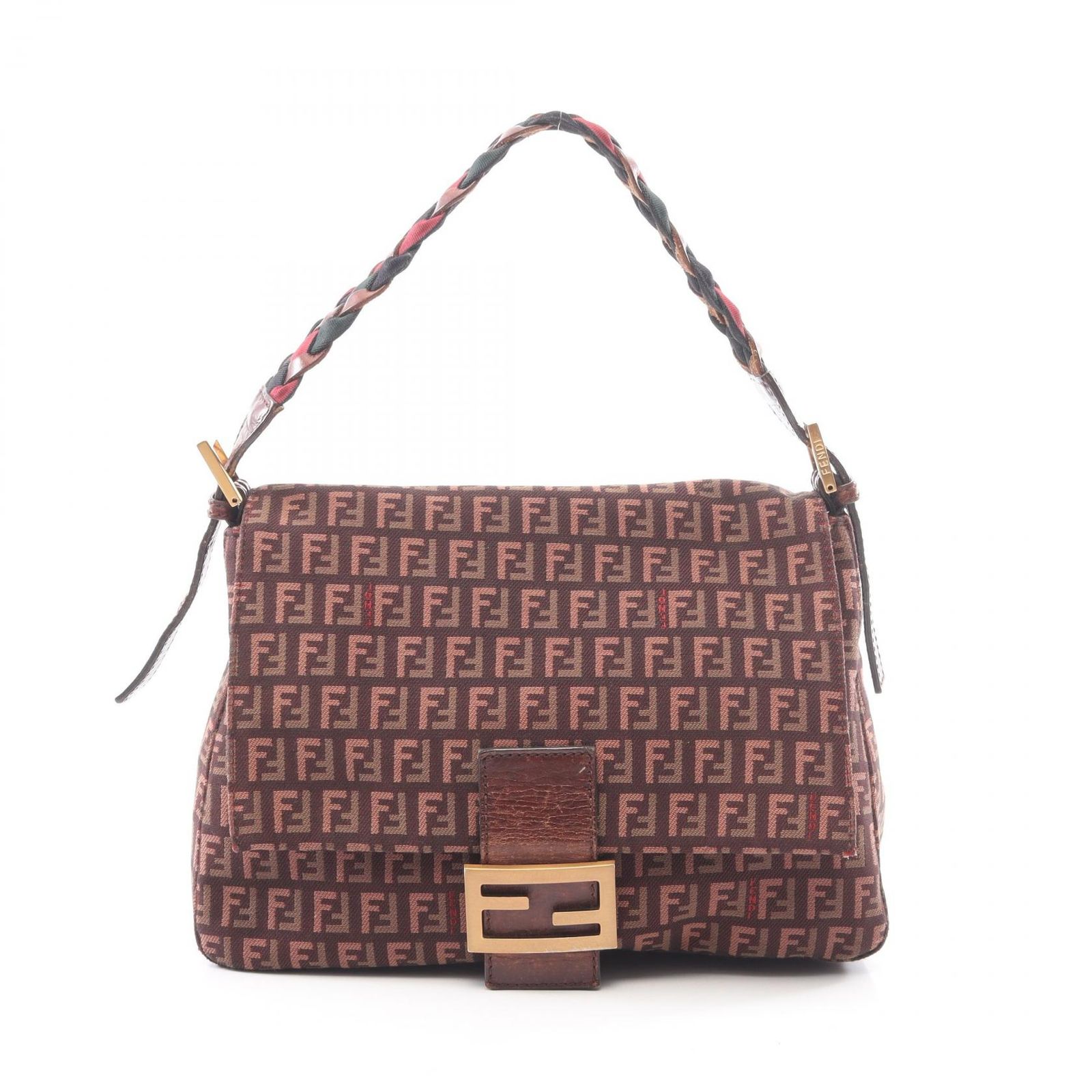 フェンディ FENDI ショルダーバッグ マンマバケット ズッキーノ ボルドー/ベージュ/ブラック キャンバス レザー ズッキーノ マンマバケット レディース Used B