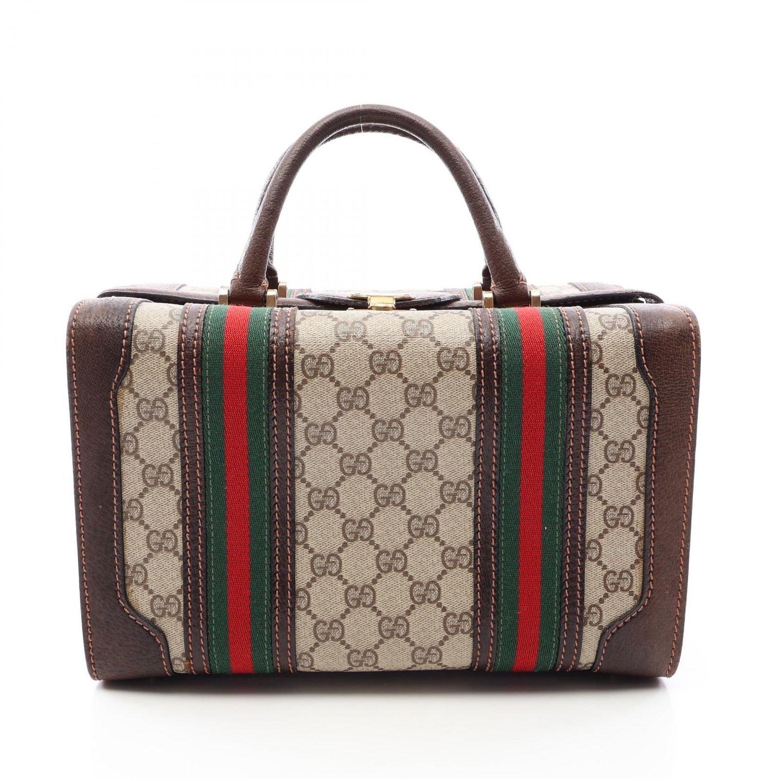グッチ GUCCI ハンドバッグ オールドグッチ GGプラス シェリーライン ハンドバッグ ベージュ/ブラウン PVCコーティングキャンバス レザー GGスプリーム シェリーライン ハンドバッグ