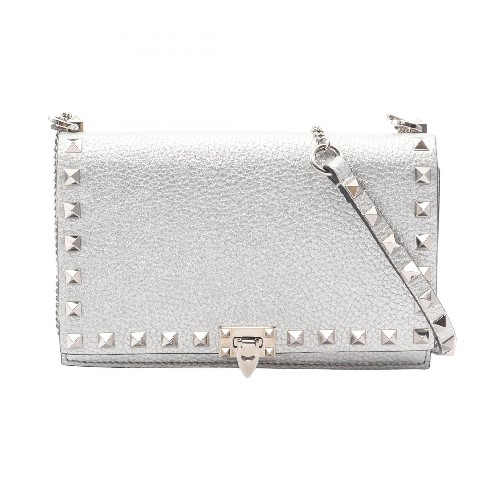 ヴァレンティノ・ガラヴァーニ Valentino Garavani ショルダーバッグ ロックスタッズ シルバー レザー ロックスタッズ チェーンウォレット レディース Used A