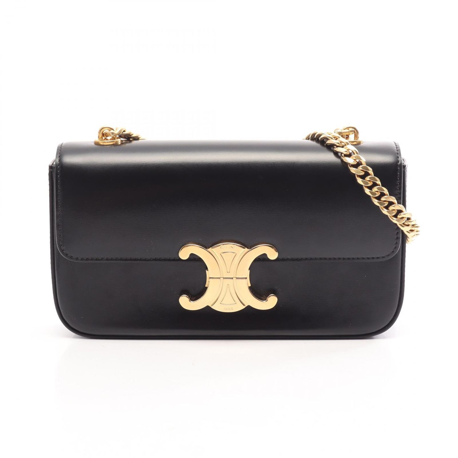 セリーヌ CELINE ショルダーバッグ クロード トリオンフ ブラック レザー トリオンフ チェーンショルダー レディース Used A