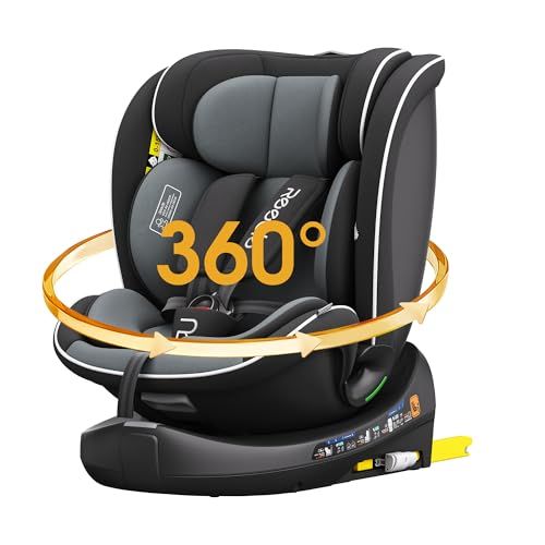 Reecle チャイルドシート 360° 回転式 新生児~12歳頃 新安全基準R129適合 ISOFIX対応 シートベルト固定 (ブラック)pms