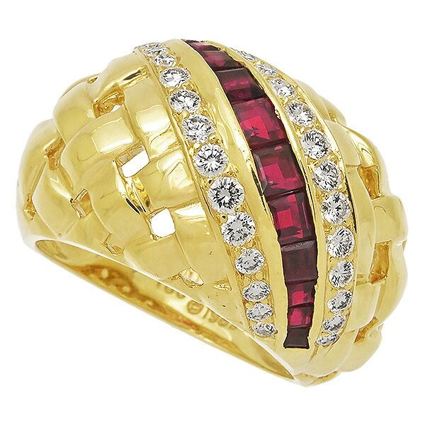 送料無料・返品可♪ティファニー ヴィンテージ ミネヴァリー ルビー ダイヤ リング K18YG 11号 新品仕上げ済み♪【中古】