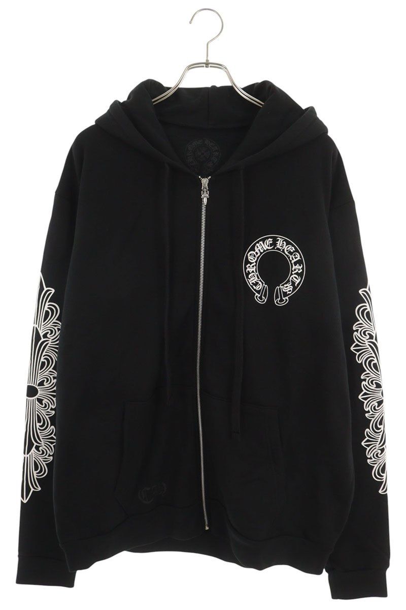 クロムハーツ SWTSHRT HD ZIP 袖フローラルバックホースシュージップアップパーカー メンズ L
