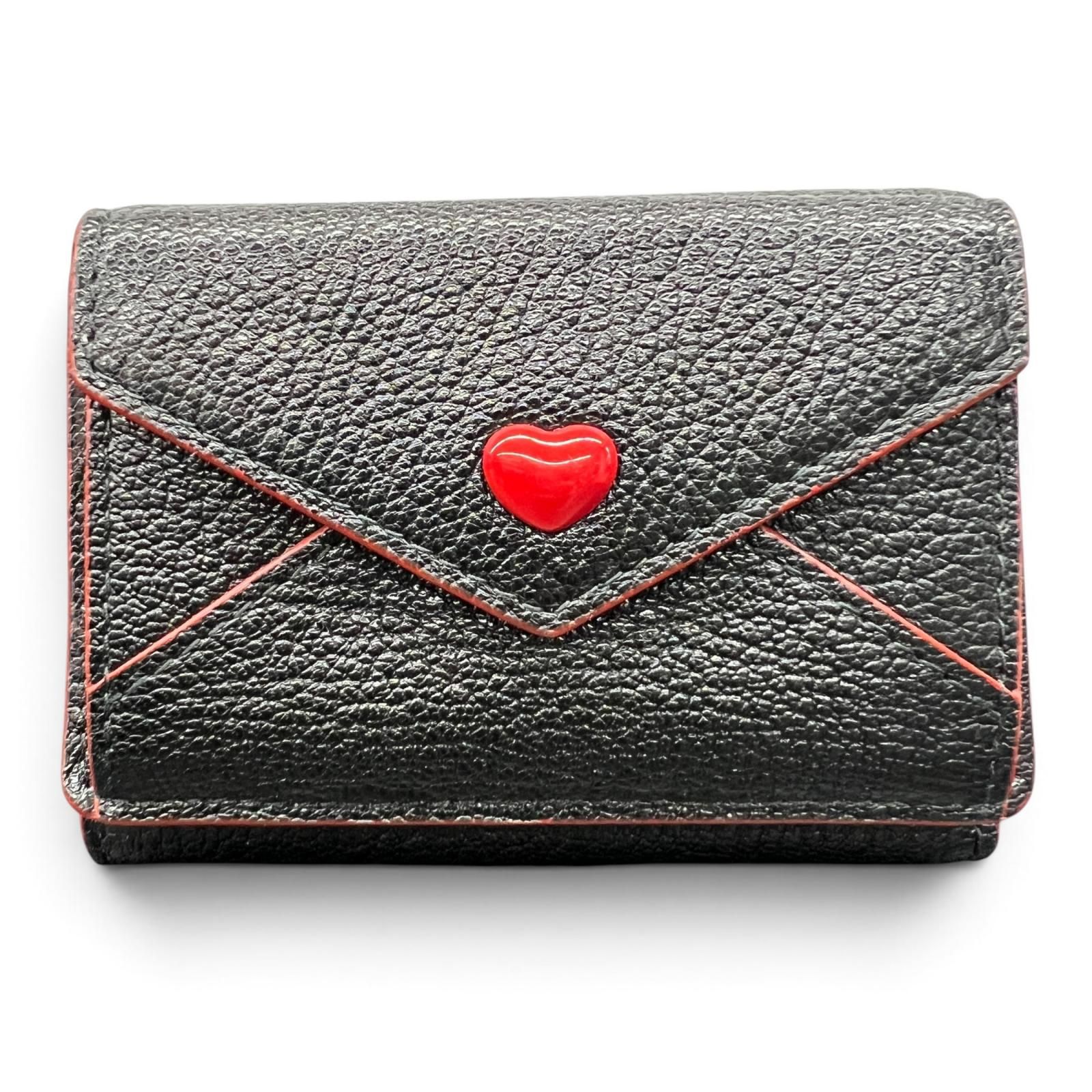MIUMIU 希少 展示品級美品 ミュウミュウ MADRAS FOREVER マドラス フォーエバー 三つ折り財布 5MH021 レザー ブラック ロゴ ハート コンパクトウォレット ミニ財布 miumiu SAランク 中古 鑑定済 ミュウミュウ財布 36,920円