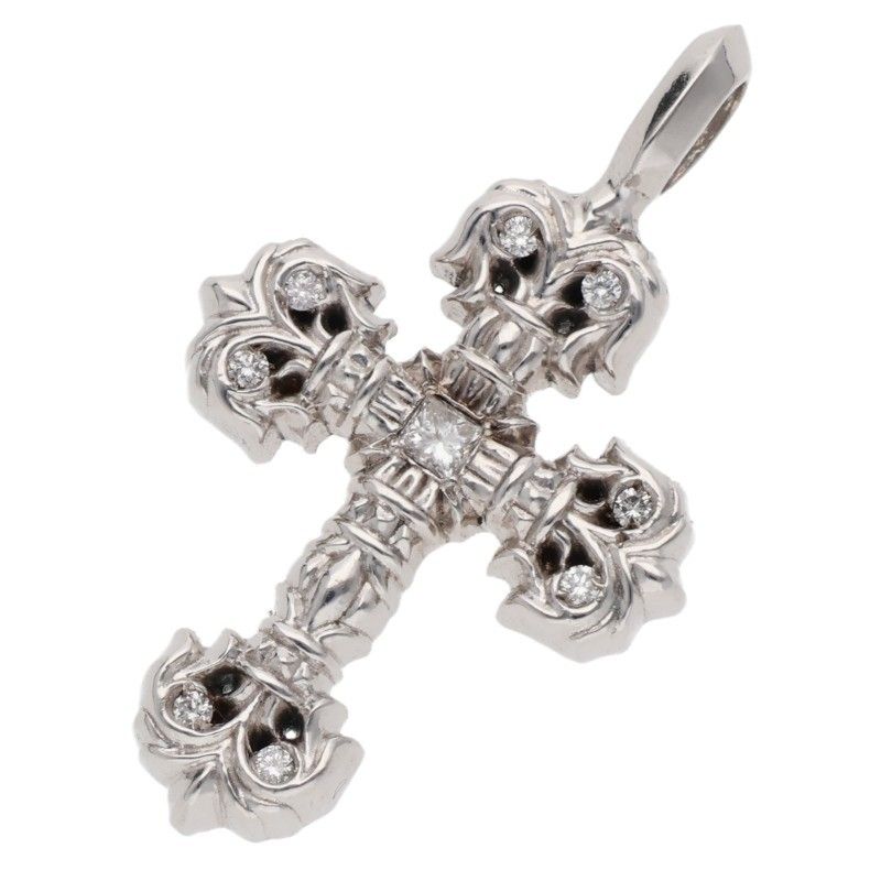 クロムハーツ 18K CHARM FILIGREE TINY P DMND タイニーフィリグリー PAVEダイヤホワイトゴールドネックレストップ メンズ