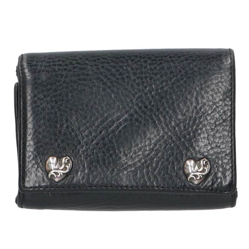 クロムハーツ 3FOLD/3フォールド ハートボタンレザーウォレット財布 メンズ