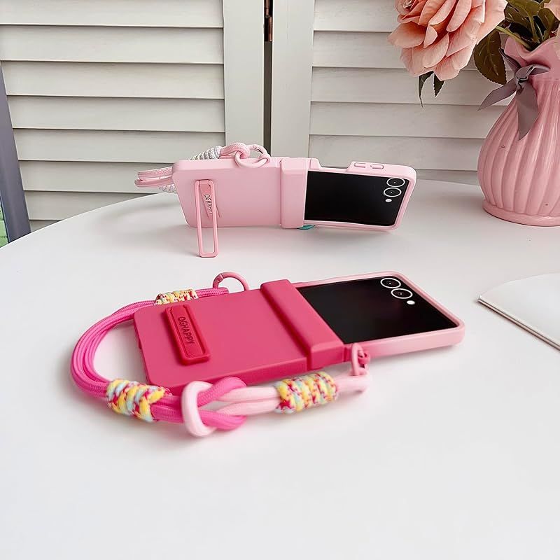 フリーカバー　　　113 ハンドメイド Galaxy Z Flip7専用 編みひも付きケース 超薄型軽量デザイン スタンド