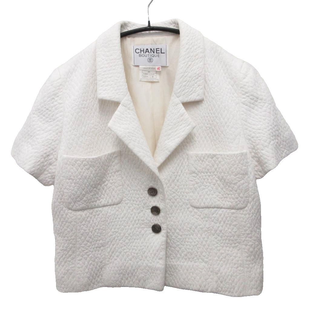 シャネル CHANEL ココマーク ジャケット 半袖 シングル 3B 絹 シルク100% 40 白 ホワイト P08841V05281