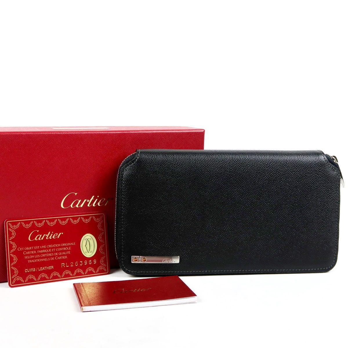 【新品同様・未使用】Cartier カルティエ サントス ブラック×シルバー金具 2C ラウンド ジッピーウォレット 長財布 小物【VB60】