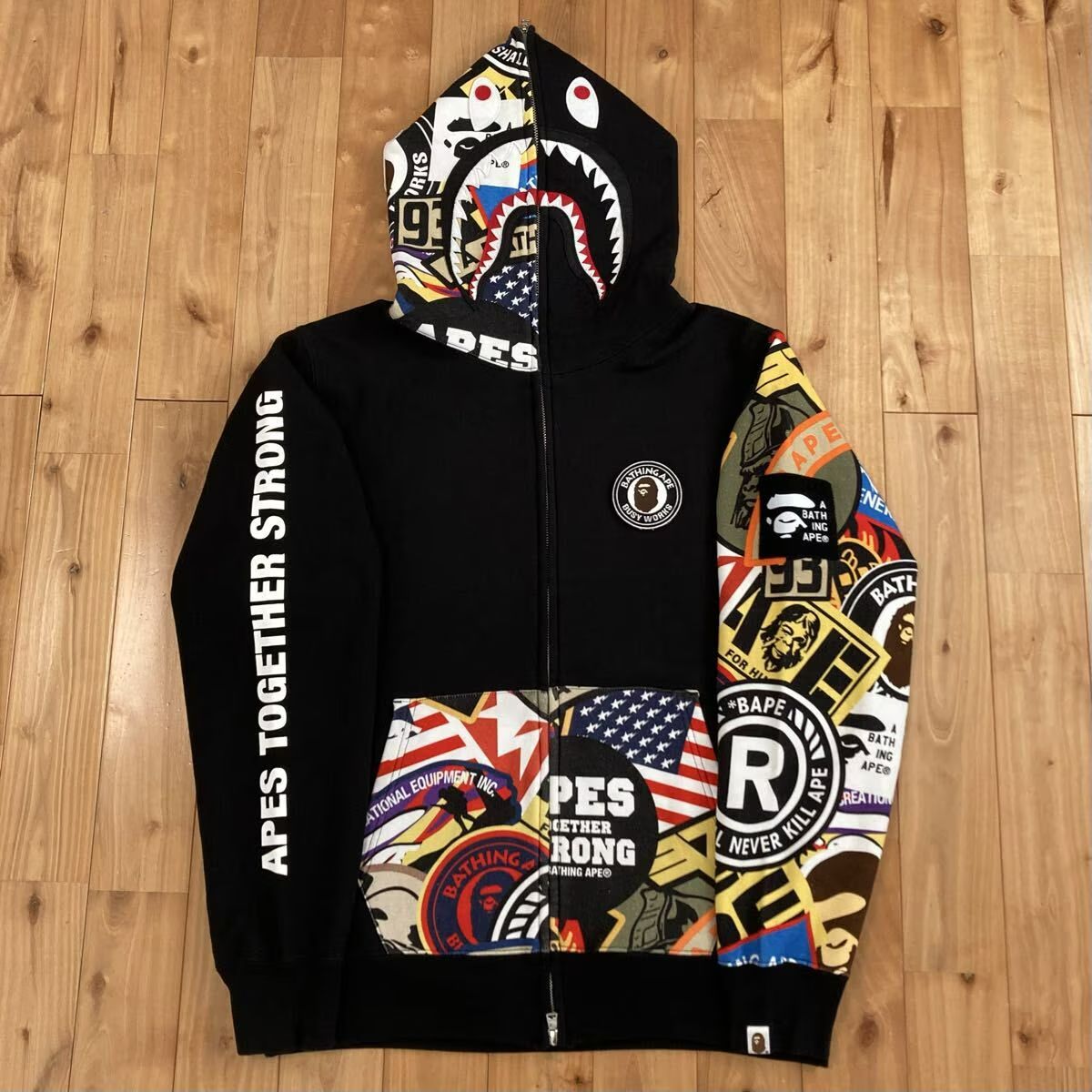 ★XL★ Patched シャーク パーカー shark full zip hoodie a bathing ape star BAPE STA LOGO エイプ ベイプ アベイシングエイプ yz3