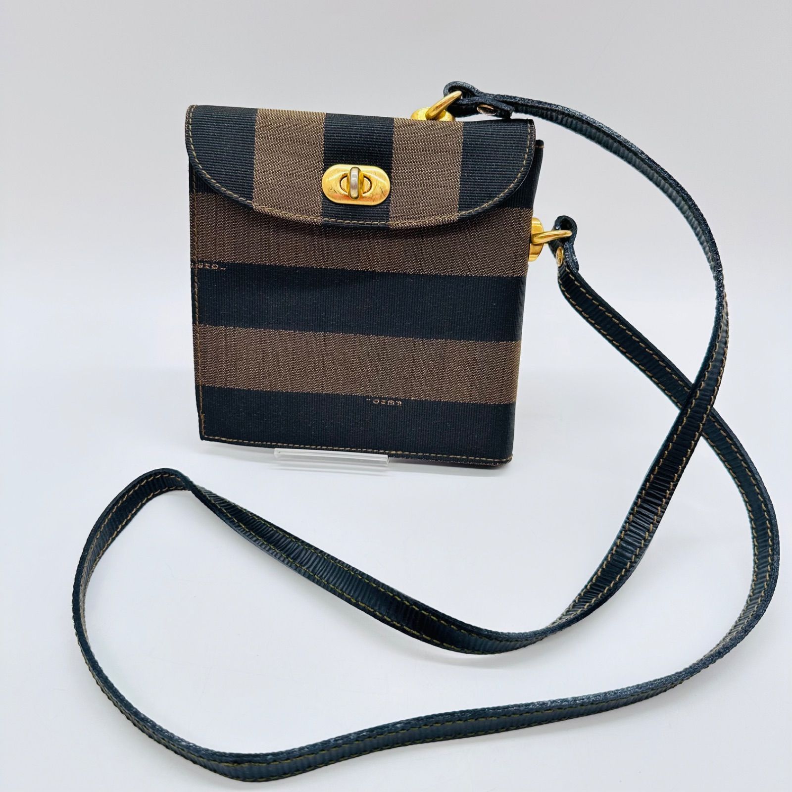 希少　FENDI　ペカン　ショルダーバック　ブラウン　ターンロック　ジャガード　ダブルフェイス　ミニバック　オールド　ヴィンテージ