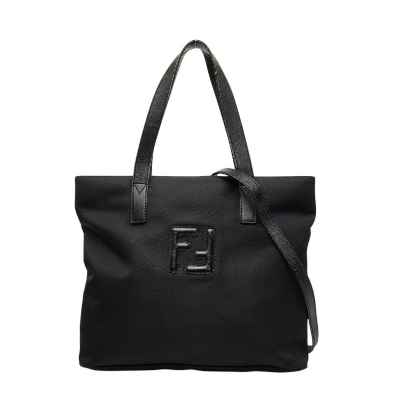 フェンディ FFロゴ ハンドバッグ 2WAY 斜め掛け ショルダーバッグ ブラック ナイロン レザー レディース FENDI【1-0283300】
