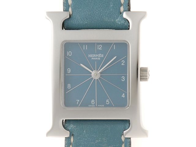 HERMES エルメス Hウォッチ HH1.210 腕時計 ステンレス/レザー レザー ブルージーン クオーツ ブルー文字盤 レディース【中古】432