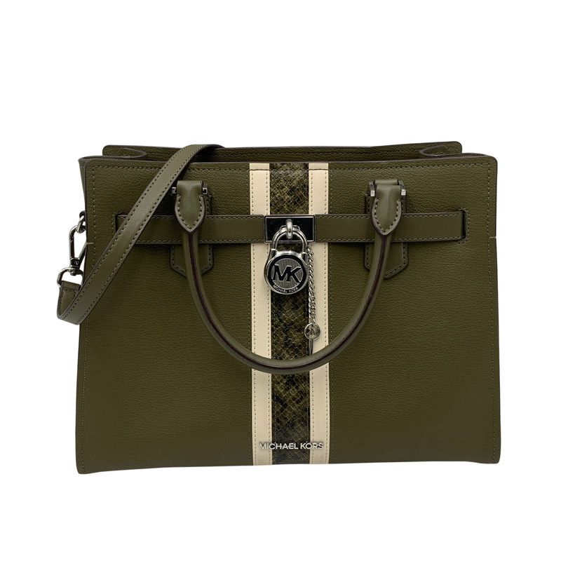 【中古品】 MICHAEL KORS マイケルコース 35S4SHMS6G ハミルトン ミディアム レザー アンド スネーク エンボスド ストライプ サッチェル カバン 鞄 【188-260804-ya-02-izu】