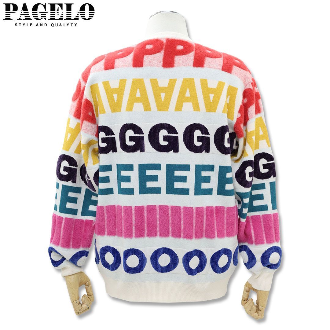 パジェロ PAGELO カラフル ロゴ モヘヤ ニット Lサイズ 56-7088-07 ホワイト 秋冬 メンズ 25AW