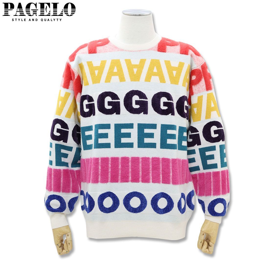 パジェロ PAGELO カラフル ロゴ モヘヤ ニット Lサイズ 56-7088-07 ホワイト 秋冬 メンズ 25AW