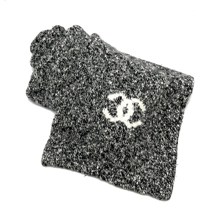 【中古】良品 CHANEL シャネル ココマーク カメリア カシミヤ マフラー ｆH11112N