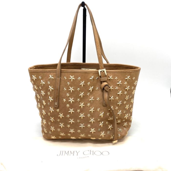 【中古】良品 JIMMYCHOO ジミーチュー サシャ スタースタッズ レザー トート バッグ fY07211A