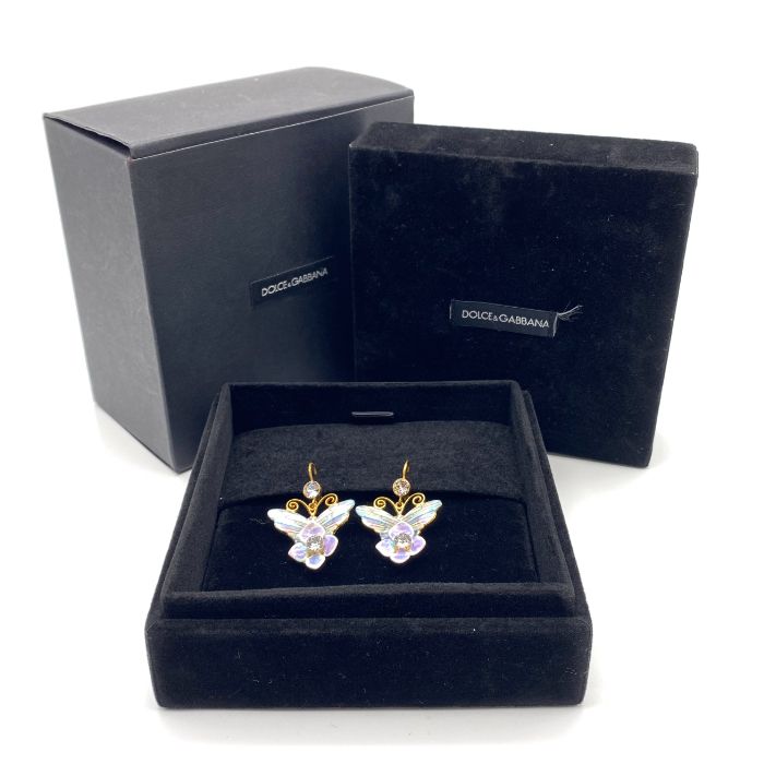 【中古】 DOLCE＆GABBANA ドルチェ＆ガッバーナ パピヨン ライン ストーン ゴールド ピアス eY10454C